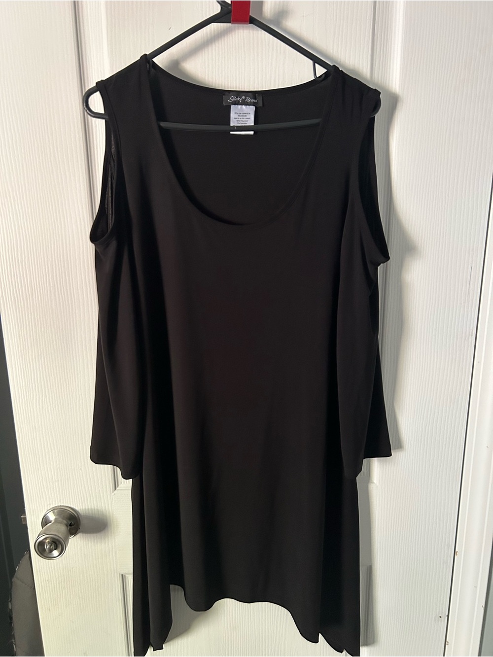 Slinky Brand Black Cold-Shoulder Flowing asymmetrical dress